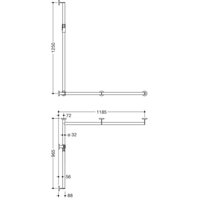 Shower grab rail with sideways adjustable vertical support bar and magnetic shower head holder, version right, 900-35M308XA