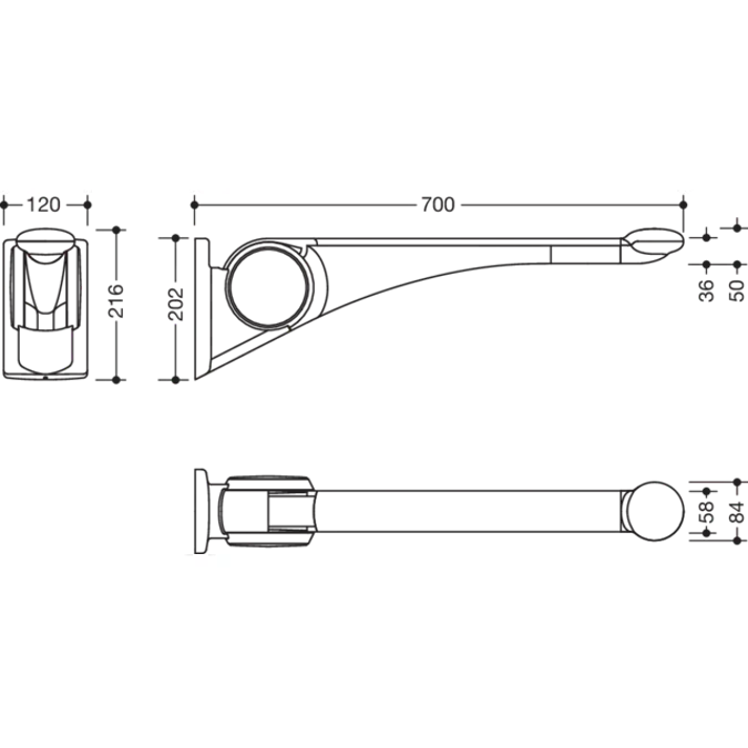 Hinged support rail Premium, 802-50-41260