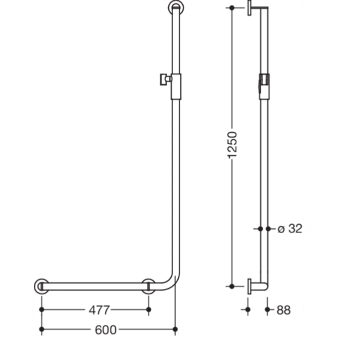 L-shaped support rail with magnetic shower head holder, version left, 900-33M203XA