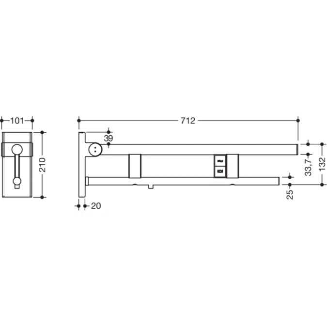 Hinged support rail Duo, 900-50-150XA