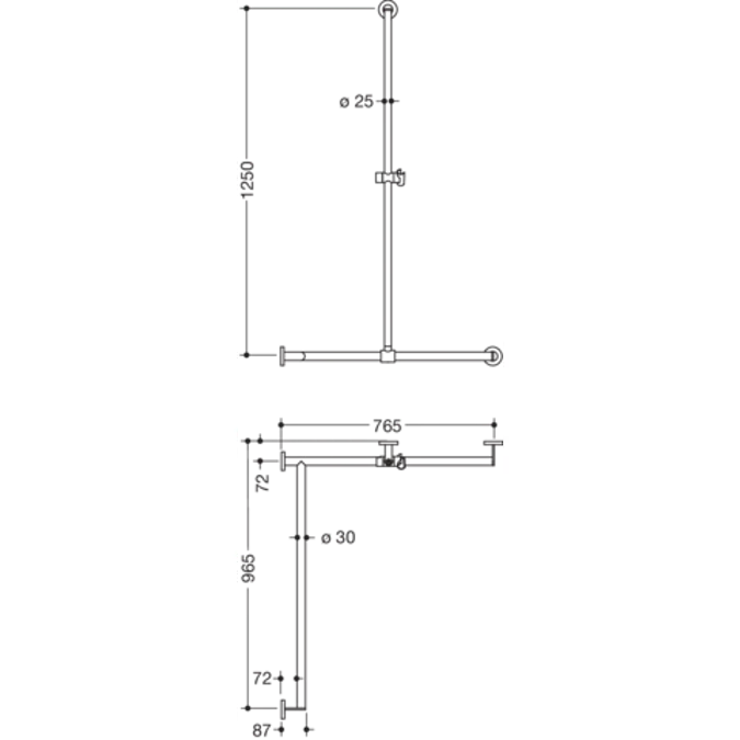 Shower grab rail with sideways adjustable vertical support bar and shower head holder, version left, 900-35-33760