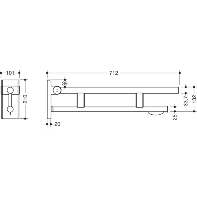 Hinged support rail Duo, 900-50-106XA