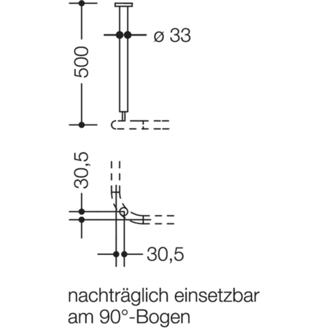 Ceiling support, A = 500 mm (curtain rail - ceiling axle)with aluminum core, 801-34-021