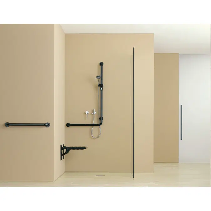 HEWI L-shaped support rail with shower head holder