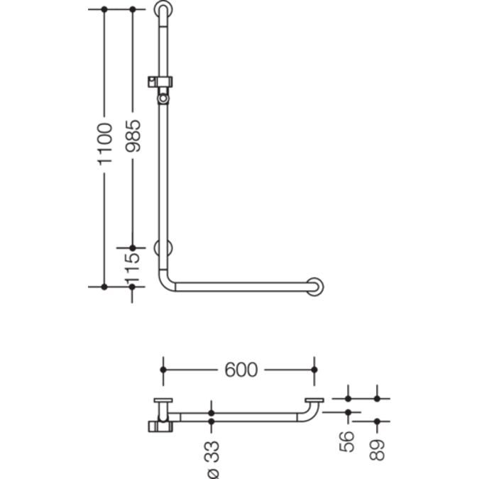 HEWI L-shaped support rail with shower head holder