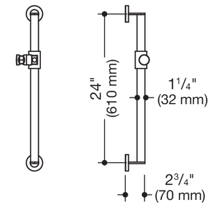 Rail with shower head holder (ADA), 24" (610 mm), 900-33-06040