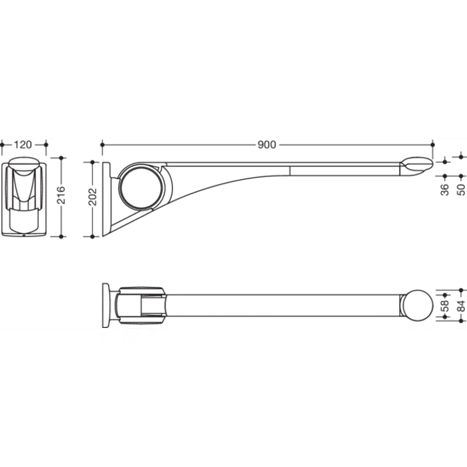 HEWI Hinged support rail Premium