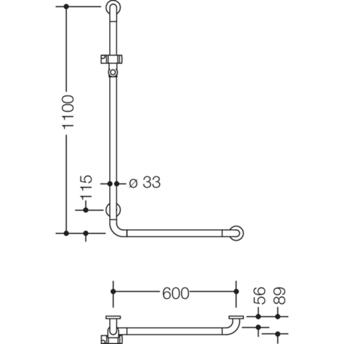 HEWI L-shaped support rail with shower head holder WARM TOUCH