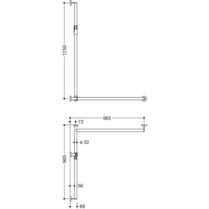 Shower grab rail with sideways adjustable vertical support bar and magnetic shower head holder, version right, 900-35M301XA