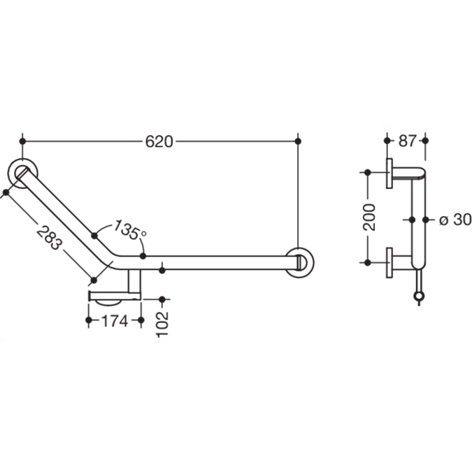 HEWI L-shaped support rail