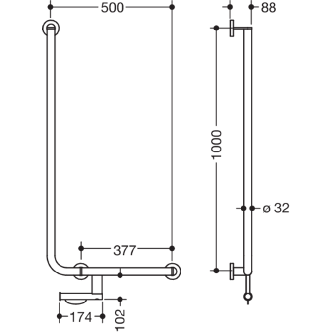 HEWI Winkelgriff mit WC-Papierrollenhalter