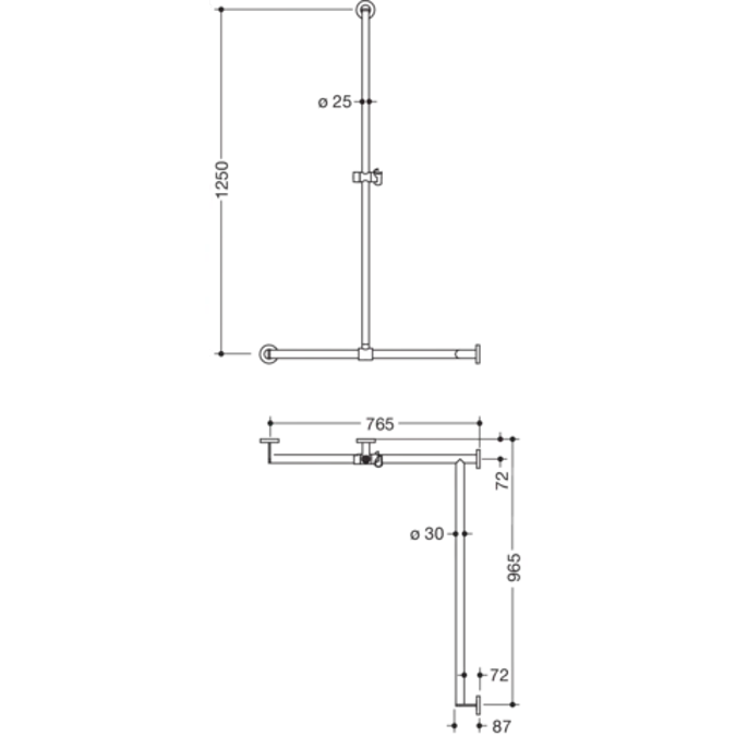 Shower grab rail with sideways adjustable vertical support bar and shower head holder, version right, 900-35-33640