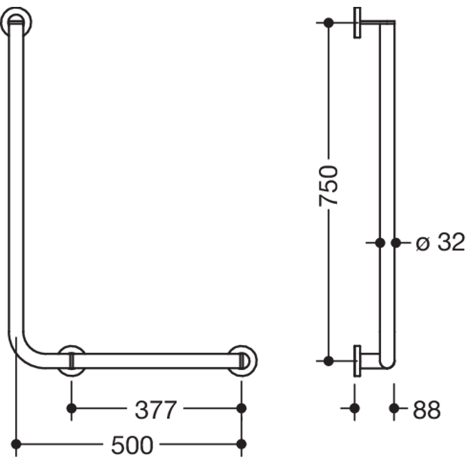L-shaped support rail, version right, 900-22-102XA