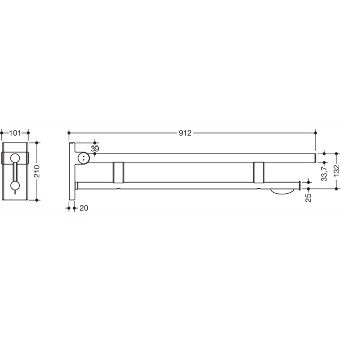 HEWI Mobile hinged support rail Duo