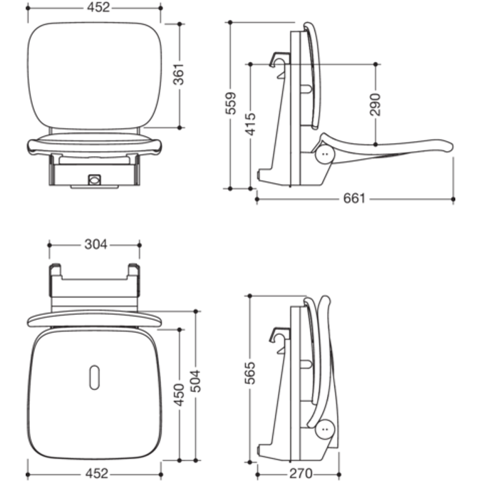 Hanging seat Comfort, with height adjustment, especially for France and Switzerland, 802-51-14160