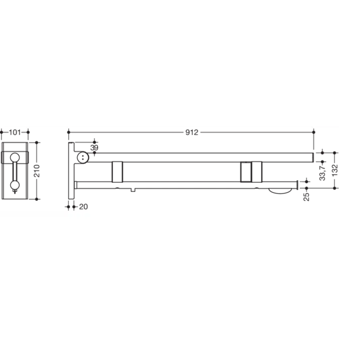 Hinged support rail Duo, 900-50-133XA