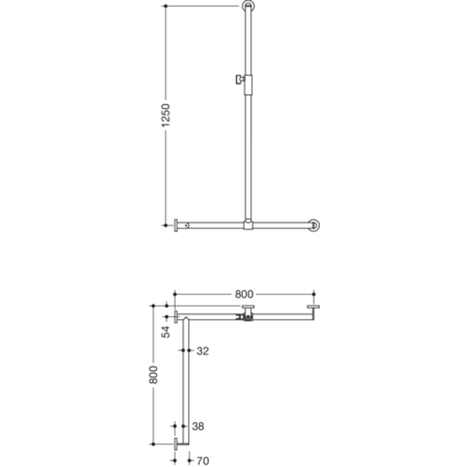 Shower grab rail with sideways adjustable vertical support bar and magnetic shower head holder (ADA), version right, 900-35M36240
