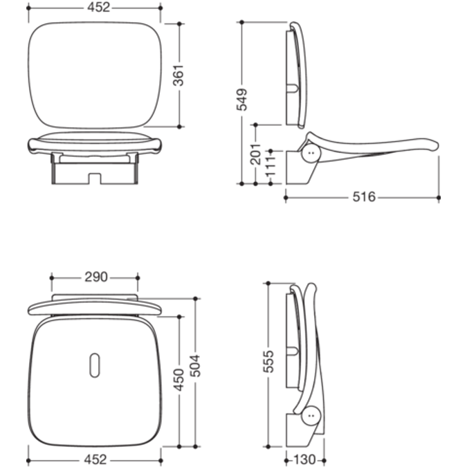 Siège relevable Comfort HEWI, 802-51-23260