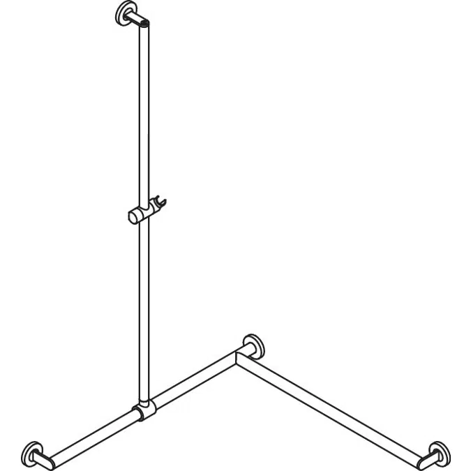 HEWI Shower grab rail with sideways adjustable vertical support bar and shower head holder