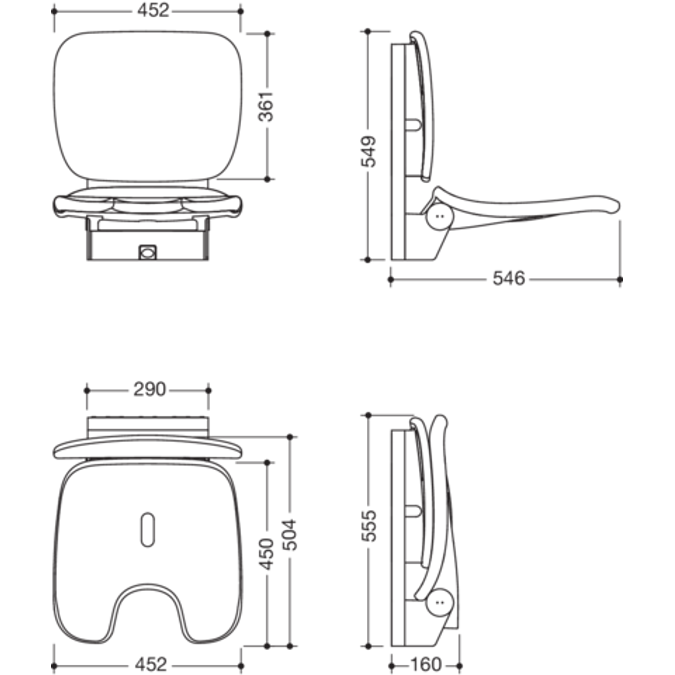 Hinged seat Comfort, with height adjustment, 802-51-23960