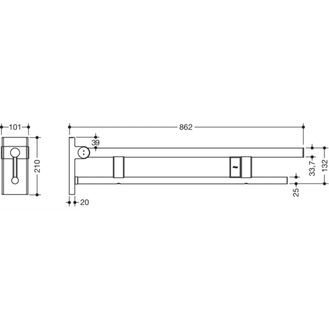 Hinged support rail Duo, 900-50-120XA