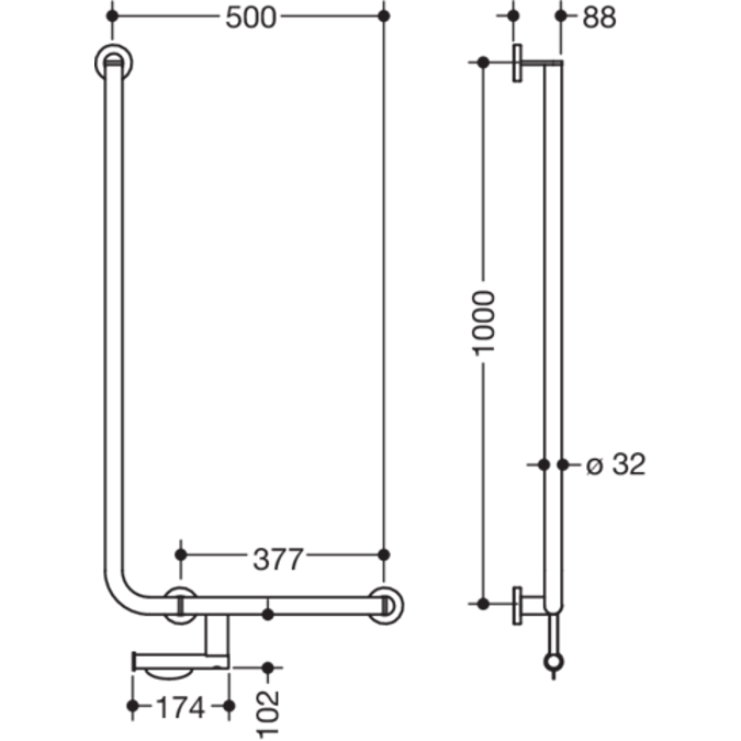 HEWI Winkelgriff mit WC-Papierrollenhalter