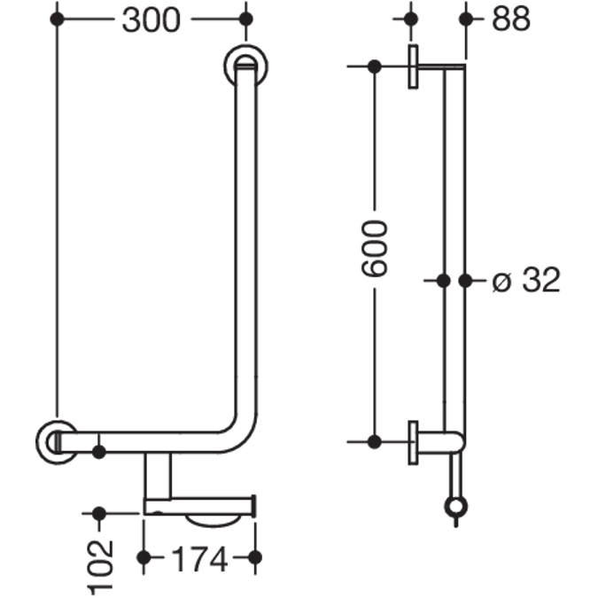 HEWI L-shaped support rail