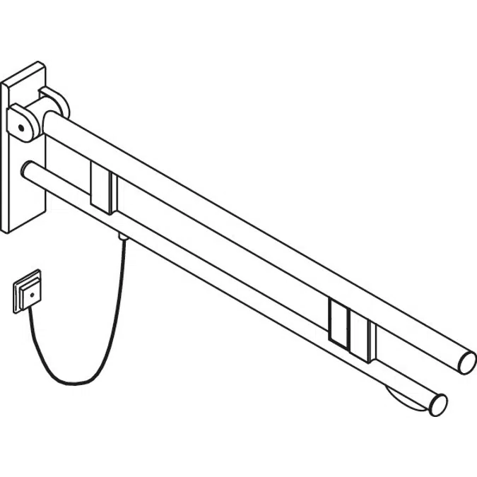 Stützklappgriff Duo, Design B, mit WC-Papierrollenhalter und Spül-/Funktionstaste (E-Ausführung), 900 mm, Chrom, rechts, 900-50-19840