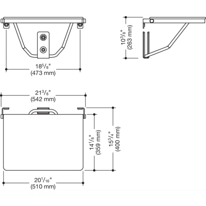 Rectangular shower compartment seat with lift-up feature (ADA), 900-51-21040