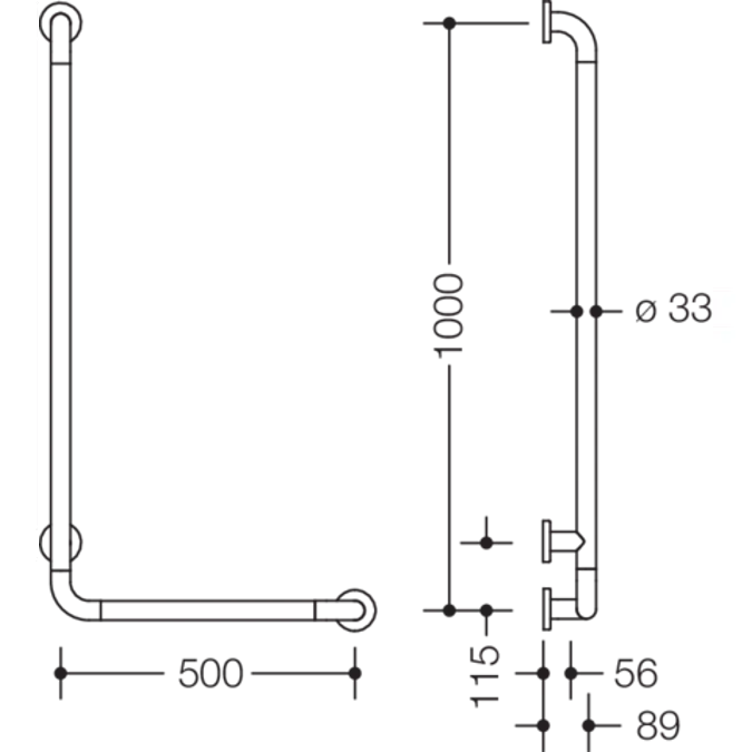 HEWI L-shaped support rail WARM TOUCH