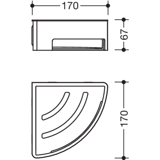 Duschkorb, Ecklösung, Halter Edelstahl, matt geschliffen, Inlay Kunststoff, 900-03-002XA