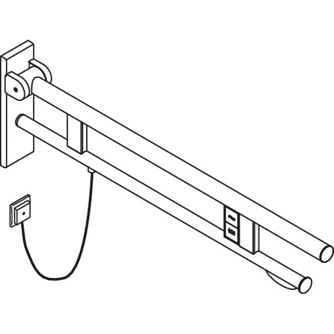 Stützklappgriff Duo, Design B, mit WC-Papierrollenhalter und Spül-/Funktionstaste (E-Ausführung), 850 mm, Edelstahl, matt geschliffen, links, 900-50-193XA