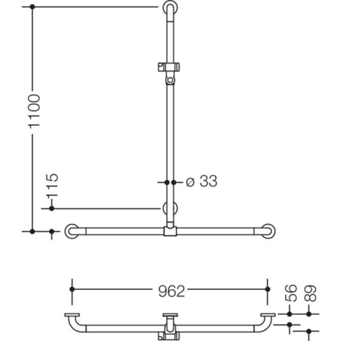 Barre de maintien HEWI pour douche, avec barre à support réglable WARM TOUCH