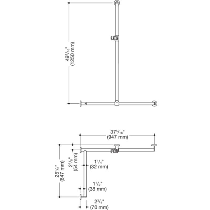 Barre de maintien HEWI pour douche, avec barre à support réglable (ADA)