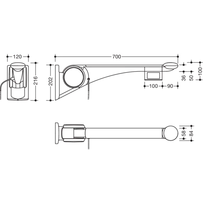 Hinged support rail Premium, 802-50-47360