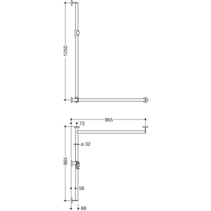 Shower grab rail with sideways adjustable vertical support bar and shower head holder, version right, 900-35-301XA