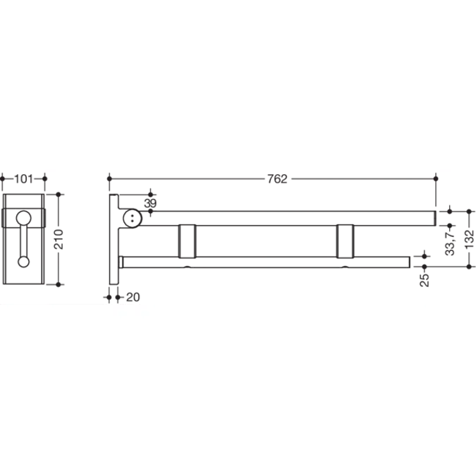 HEWI Hinged support rail Duo 