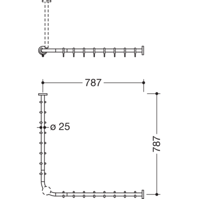 Shower curtain rail, for shower 800 x 800 mm, 900-34-100XA