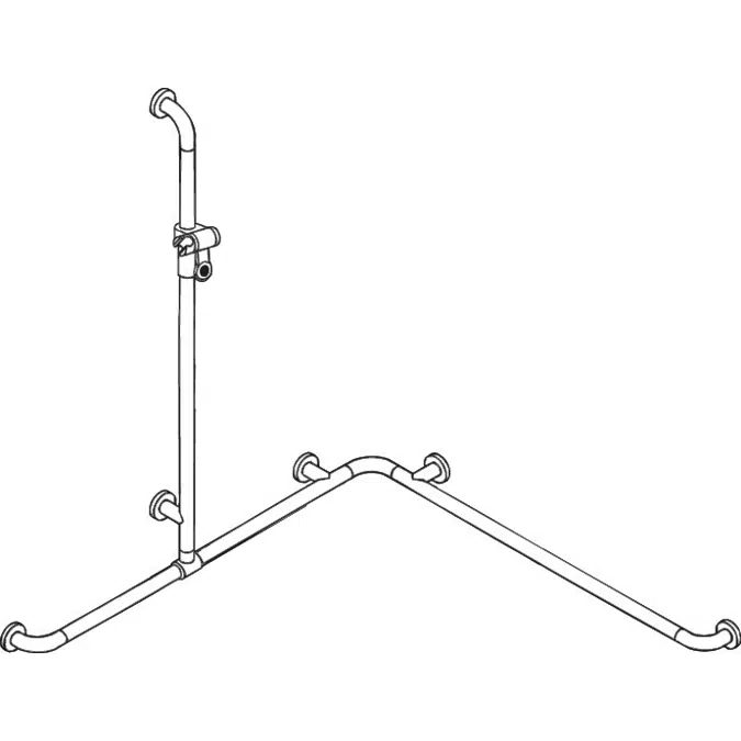 HEWI Shower grab rail with sideways adjustable vertical support bar and shower head holder