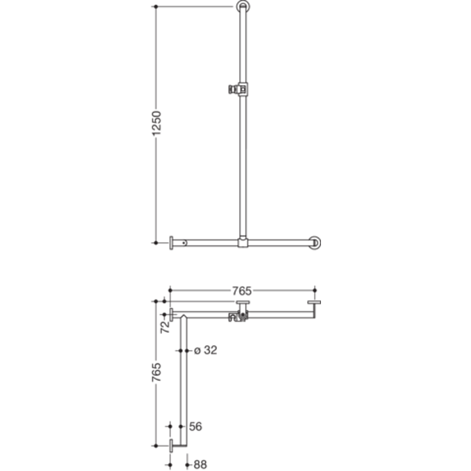 Barre de maintien pour douche, avec barre à support réglable, version gauche, 900-35-303XA