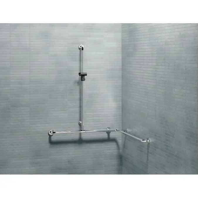 Duschhandlauf mit verschiebbarer Brausehalterstange WARM TOUCH, 1100 x 762 x 762 mm, chromoptisch beschichtet, Brausehalter Anthrazitgrau (92), Stahlkern, 801-35-31054