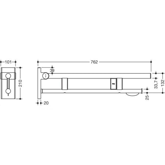 Hinged support rail Duo, 900-50-11140