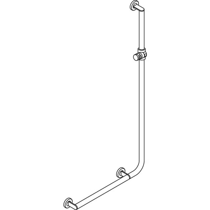 Winkelgriff mit Brausehalter, 1250 x 600 mm, links, Ø32,  Edelstahl, matt geschliffen, Brausehalter aus matten Polyamid, 900-33-203XA