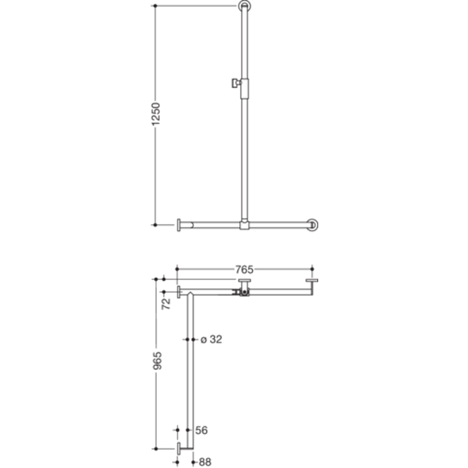 Duschhandlauf mit verschiebbarer Brausehalterstange, 1250 x 765 x 965 mm, links, Ø32, Edelstahl, matt geschliffen, Magnetbrausehalter, 900-35M307XA