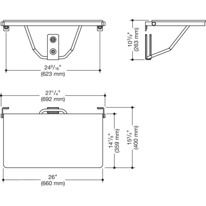 HEWI Rectangular shower compartment seat with lift-up feature (ADA)