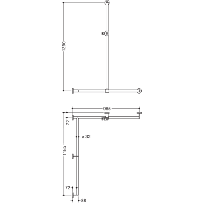 900-35-309XA  HEWI Shower grab rail with sideways adjustable vertical support bar and shower head holder