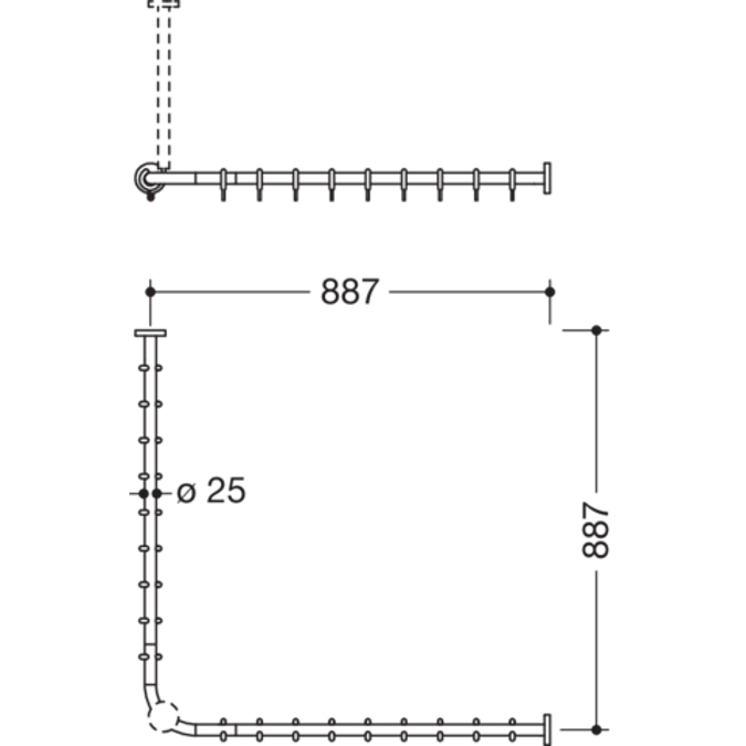 Vorhangstange, für Duschwanne 900 x 900 mm, 900-34-101XA