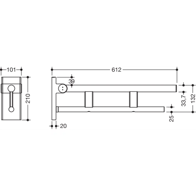 HEWI Mobile hinged support rail Duo