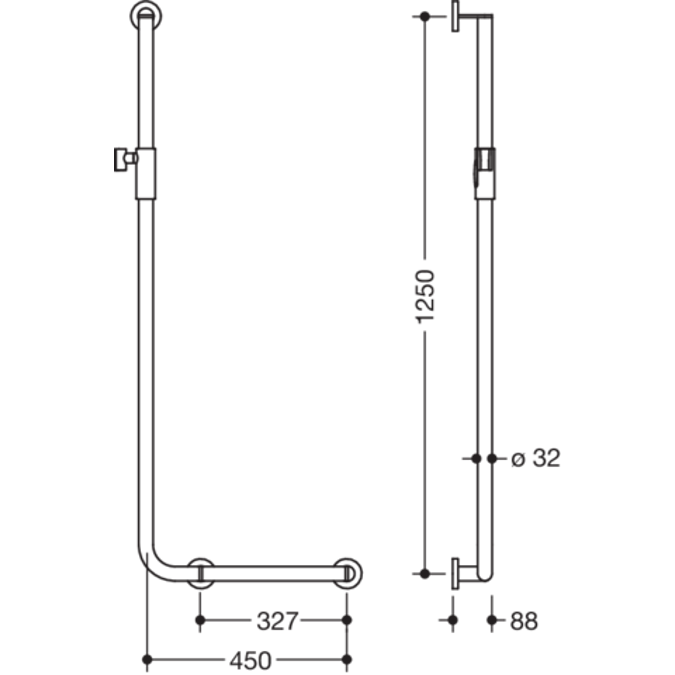 Barre de maintien coudée avec support de douche magnétique HEWI, version droite, 900-33M200XA
