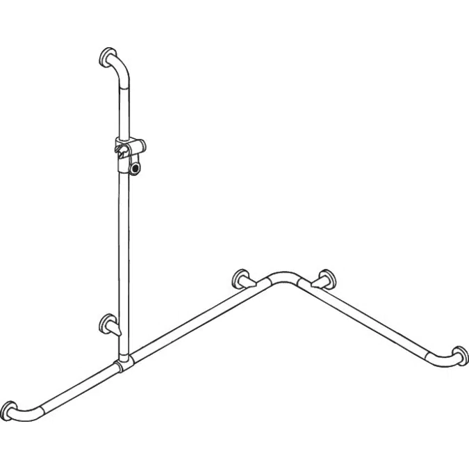 HEWI Shower grab rail with sideways adjustable vertical support bar and shower head holder